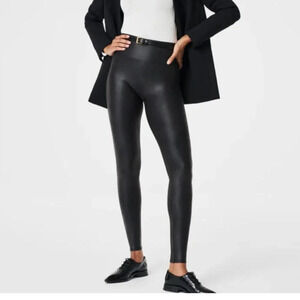 Spanx Black Women's Sleek Smoothing Faux Leather Pull On Pants Size Small